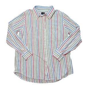 GAP Rainbow Linen Blend Multicolor Striped Button-Up Shirt, Sz Med Beach Resort